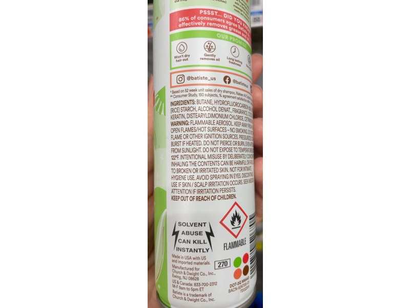 Batiste Bare Dry Shampoo, Barely Scented, 3.81 oz/108 g