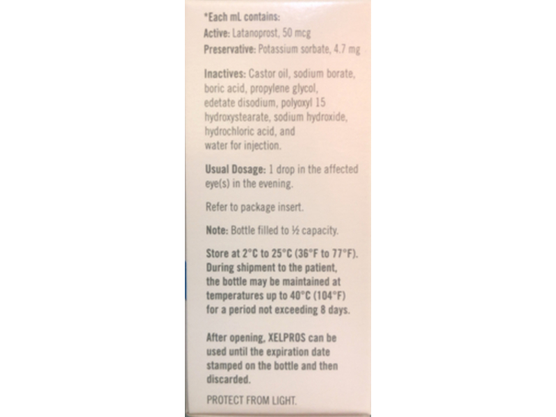 Xelpros (latanoprost) 0.05%, 125 Mcg/2.5 mL, Sun Pharmaceuticals (Rx)