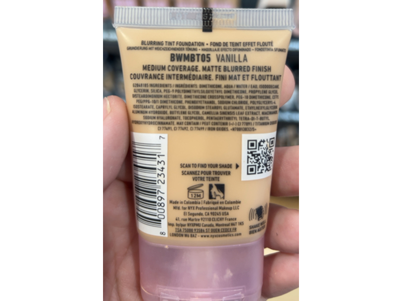 NYX Professional Makeup Bare With Me Blur Tint Soft Matte Foundation, 05 Vanilla, 1.01 fl oz/30 mL