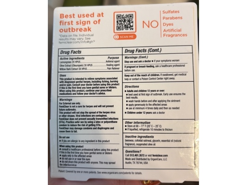 FemiClear Genital Herpes Symptoms Ointment, 0.5 oz/14.2 g