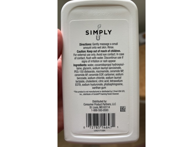 Simply Foaming Facial Cleanser, Ceramides + Niacinamide & Hyaluronic Acid, 12 fl oz/355 mL