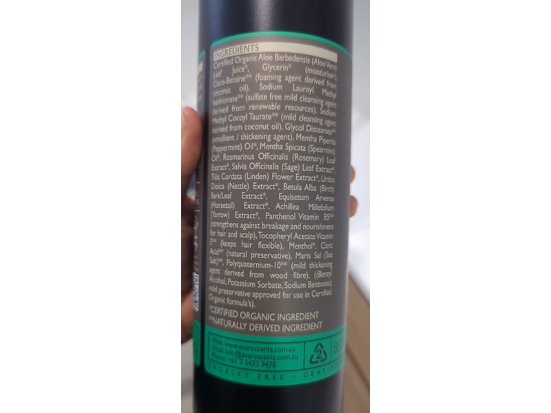 Everescents Organic Hair Care Shampoo, Fresh Mint, 33.8 fl oz/1 L