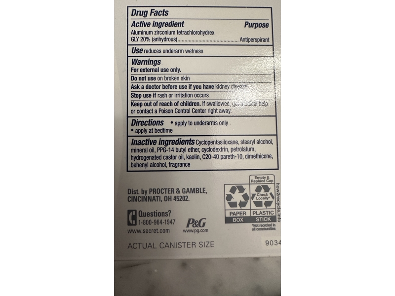 Secret Clinical Invisible Solid Antiperspirant Deodorant, Free & Sensitive, 1.6 oz/45 g