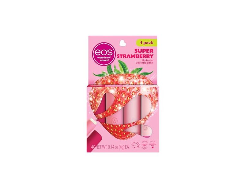 Eos Lip Balm Variety Pack, Super Strawberry, 0.14 oz/4 g, 4 Count
