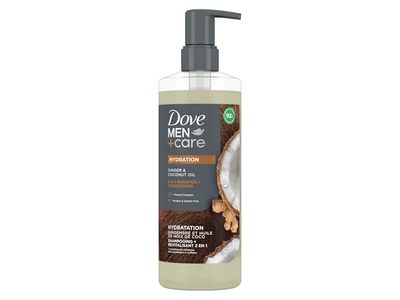 Dove Men + Care 2-in-1 Hydration Shampoo + Conditioner, Ginger & Coconut Oil, 17.5 fl oz/517 mL