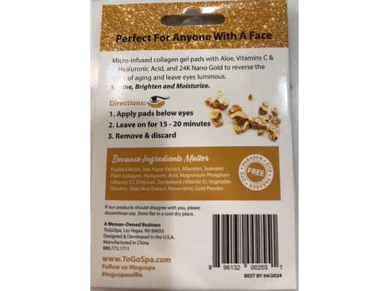 ToGoSpa Golden EYES, 24k Magic Under Eye Mask, 2 oz
