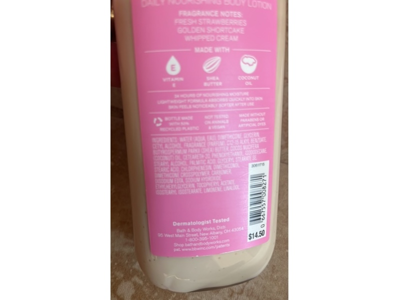 Bath & Body Works Nourishing Body Lotion, Strawberry Pound Cake, 8 fl oz/236 mL, Pack Of 3
