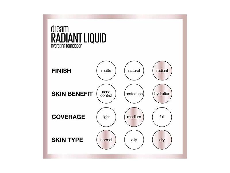 Maybelline Dream Radiant Liquid Hydrating Foundation, Cashew, 1 fl oz/30 mL