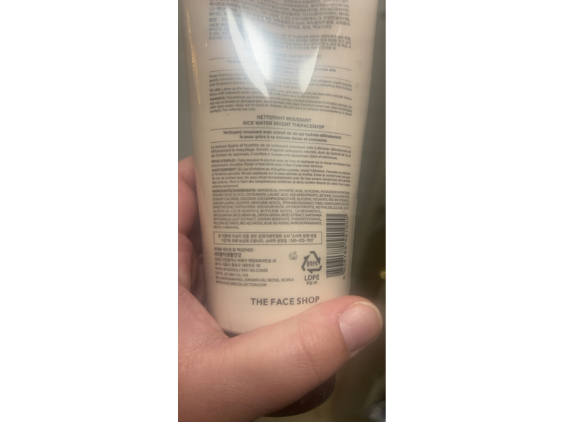 The Face Shop Rice Water Bright Foaming Facial Cleanser, 10.1 fl oz/300 mL