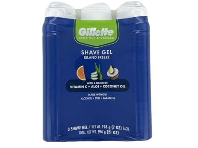 Gillette Shave Gel, Island Breeze, Vitamin C + Aloe & Coconut Oil, 21 oz/594 g, Pack Of 3