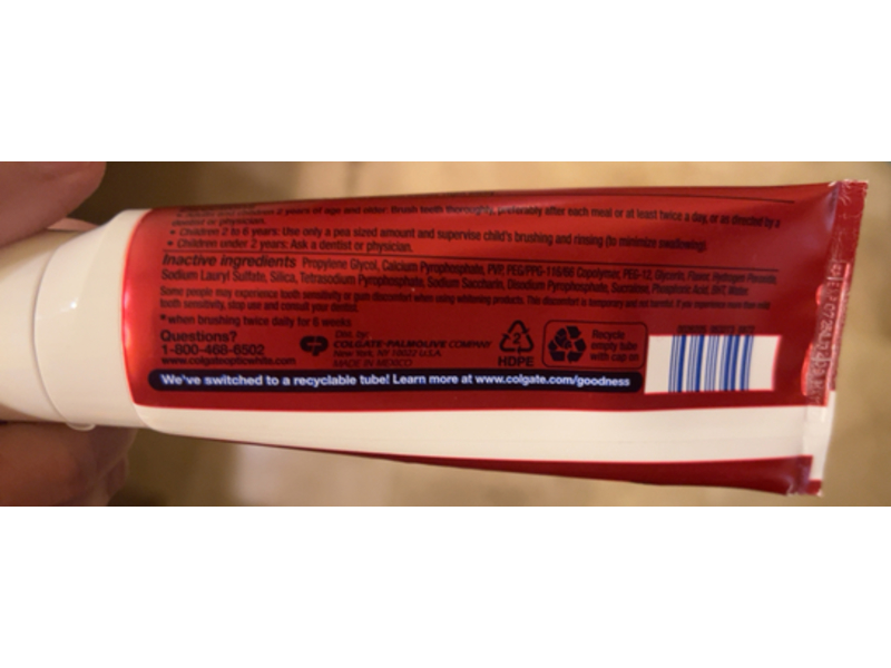 Colgate Optic White Fluoride Toothpaste, 3.2 oz/90 g, Pack Of 3