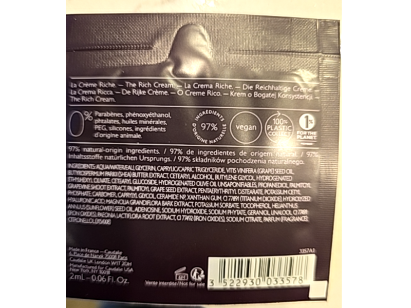 Caudalie Premier Cru The Rich Cream, 0.06 fl oz/2 mL