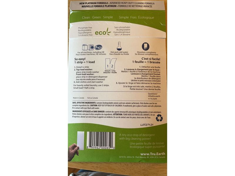 Tru Earth Platinum Laundry Detergent Eco-Strips, Fragrance-Free, 32 Loads