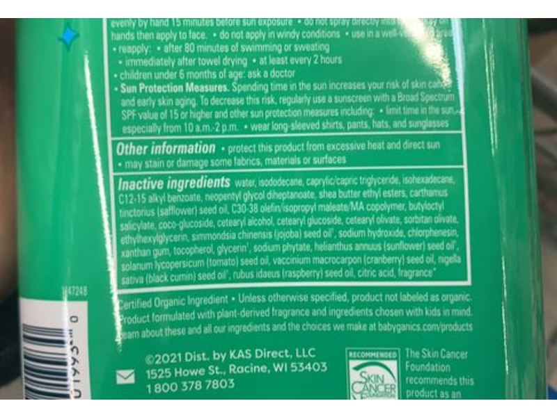 Babyganics Kids Mineral Sunscreen Continous Spray, SPF 50, 6 fl oz/170 g, 2 Count