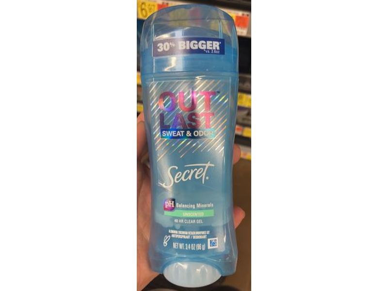 Secret Outlast Sweat & Oder Antiperspirant Deodorant, Unscented, 3.4 oz/96 g
