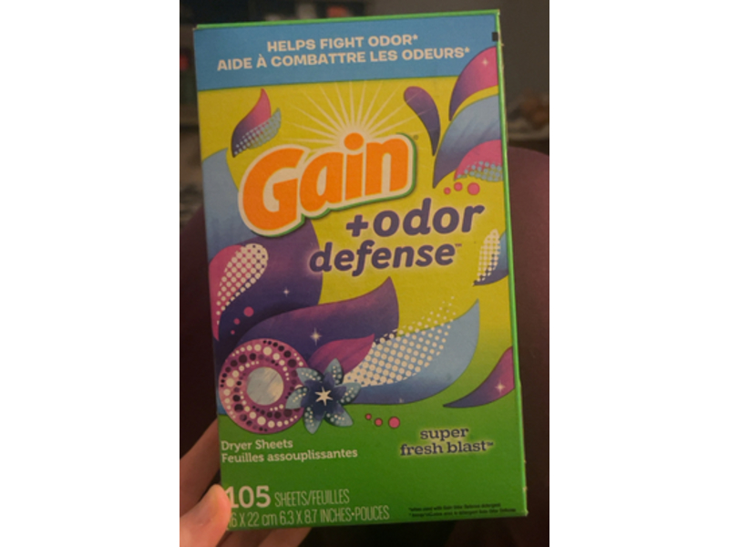 Gain + Odor Defense Dryer Sheets, Super Fresh Blast, 105 Count