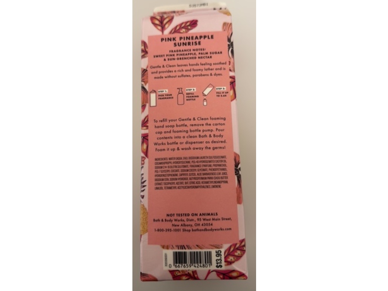 Bath & Body Works Gentle & Clean Foaming Hand Soap Refill, Pink Pineapple Sunrise, 32 fl oz/946 mL