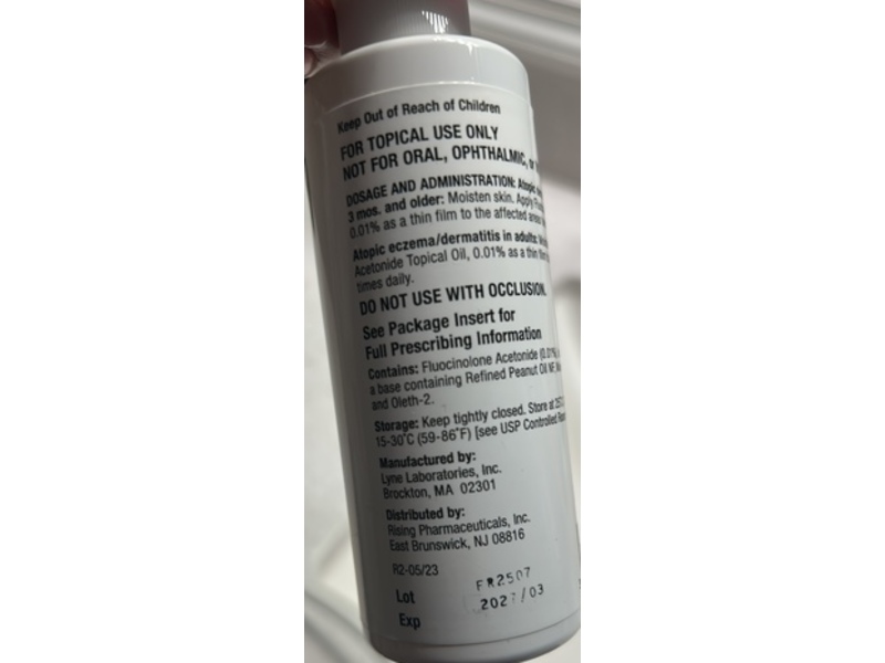 Fluocinolone Acetonide Topical Oil 0.01%, 4 fl oz/118.28 mL, Rising Pharmaceuticals (Rx)