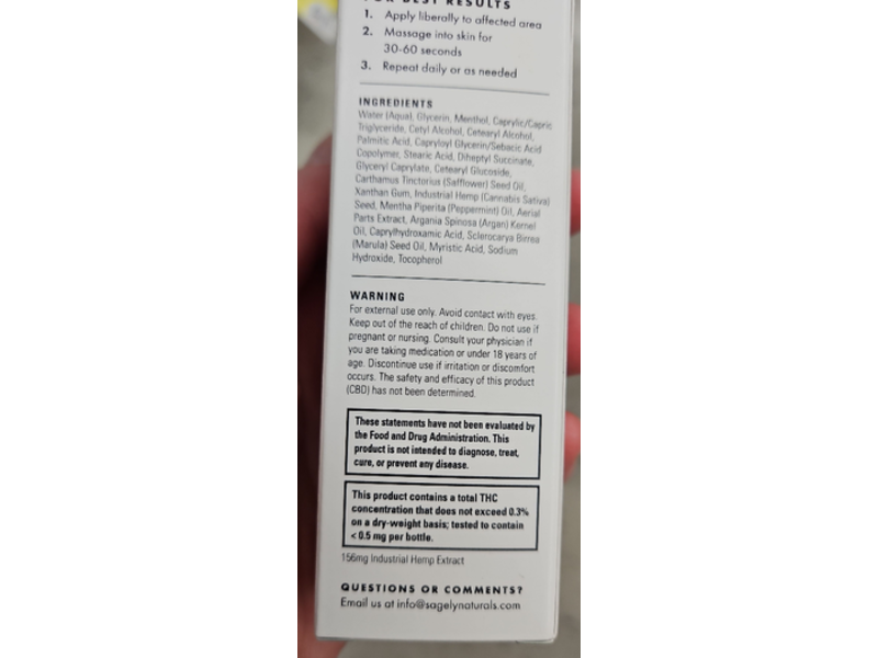Sagely Naturals Relief & Recovery CBD Body Cream, 2 fl oz/60 mL