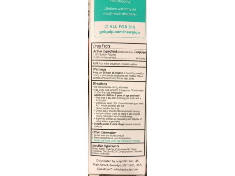 Quip Anticavity Fluoride Mouthwash Refill, Mint, 3.97 fl oz/117.5 mL