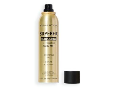Revolution Beauty London Superfix Ultra Glow Illuminating Fixing Mist, Caffeine & Argan Oil, 5.07 fl oz/150 mL