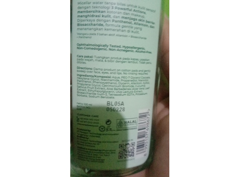 Wardah Natural Daily Micellar Water, Panthenol Allantoin, 100 mL