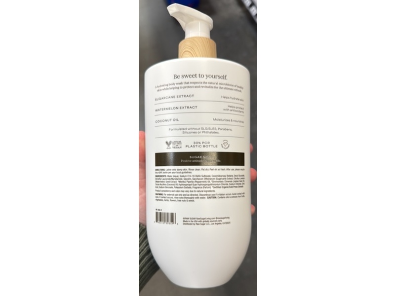 RAW Sugar Gentle & Hydrating Body Wash, Watermelon Mint Refresh, 30 fl oz/887 mL