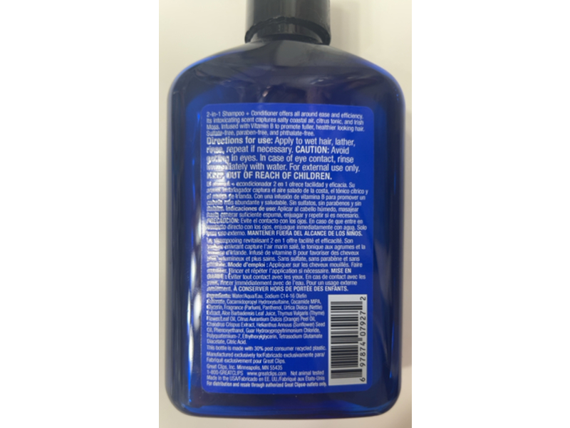 Great Clips 2 In 1 Shampoo & Conditioner, Vitamin B, Thyme & Irish Moss, 12 fl oz/355 mL