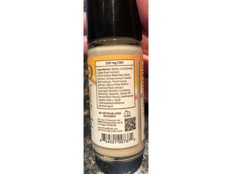 CV Sciences Plus CBD Oil Hemp Roll-On, 1 oz/30 mL