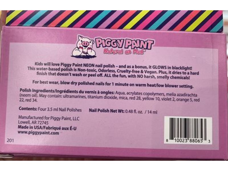 Piggy Paint Natural As Mud Nail Polish Set, Neon Fun!, 0.45 fl oz/14 mL, Pack Of 4