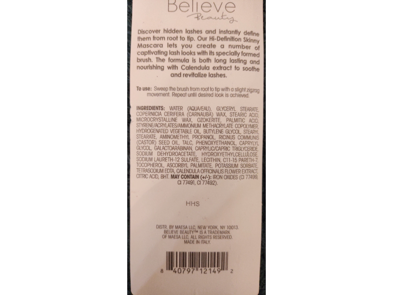 Believe Beauty Hi-Definition Skinny Mascara, Brown, 0.22 fl oz/6.5 mL