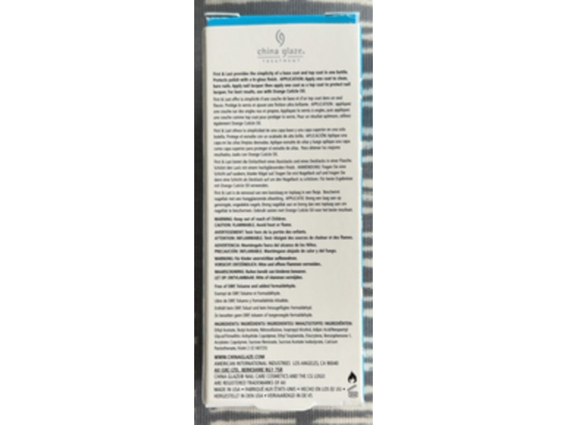 China Glaze, First and Last Top Coat, 0.5 fl oz/14 mL