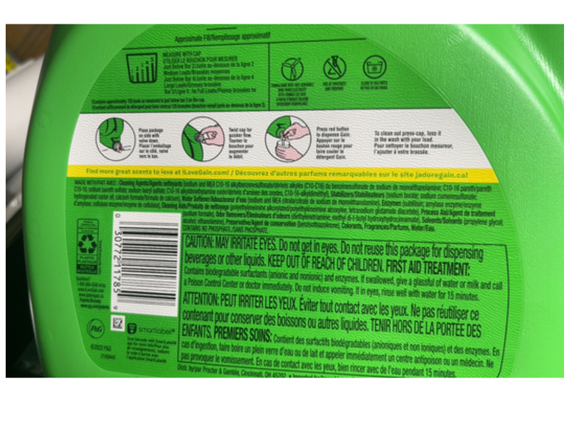 Gain + Odor Defense Liquid Laundry Detergent, Super Fresh Blast, 128 Loads, 184 fl oz/5.44 L