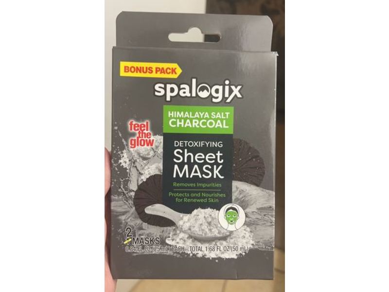 Spalogix Detoxifying Sheet Mask, Himalayan Salt Charcoal, 1.68 fl oz/50 mL 2 Count