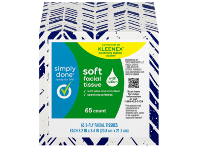 Simply Done 3 Ply Soft Facial Tissue, Lotion, 65 Count