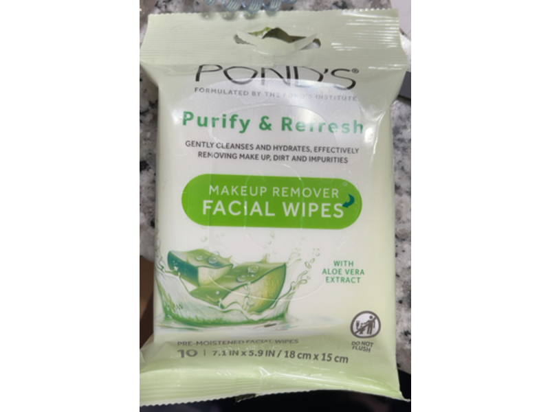 Ponds Makeup Remover Facial Wipes, Purify & Refresh, 10 Count, 6 pack
