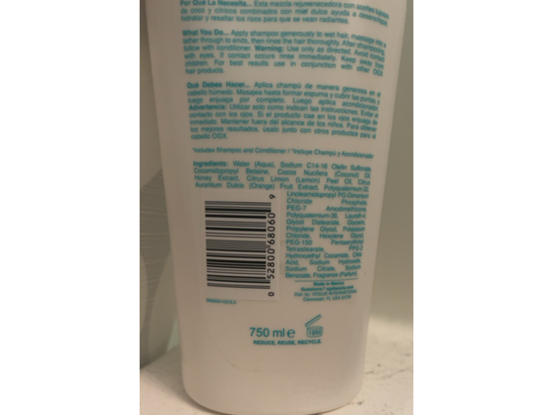 Ogx Quenching Coconut Curls Shampoo, 25.4 fl oz/750 mL