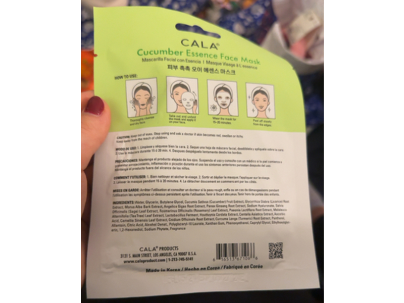Cala Cooling & Hydrating Essence Face Mask, Cucumber, 0.8 oz/23 g, 1 Count