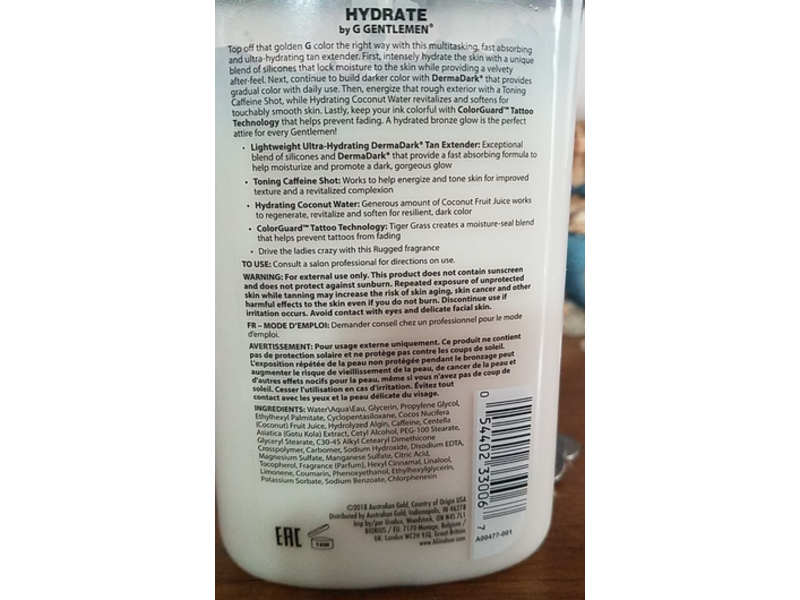 Australian Gold Hydrate By Gentlemen Tan Extender, 18 oz/535 mL