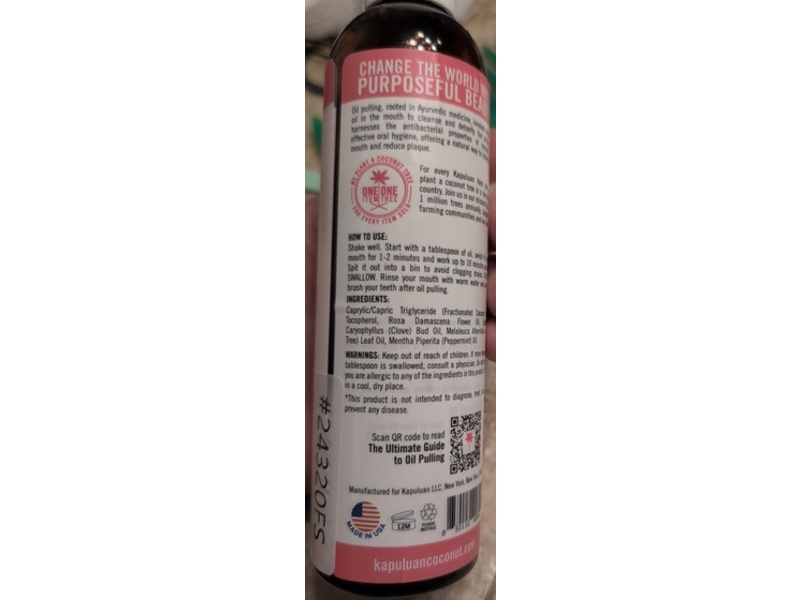 Kapuluan Premium Coconut Pulling Oil Mouthcare, Rose, Clove & Tea Tree, 8 fl oz/237 mL