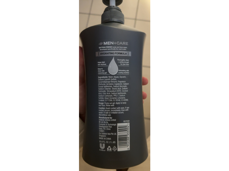 Dove Men+Care Body & Face Wash, Extra Fresh, 33.8 fl oz/1 L, Pack Of 2