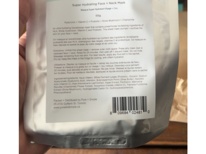 Pure + Simple Super Hydrating Face + Neck Mask, 55 g