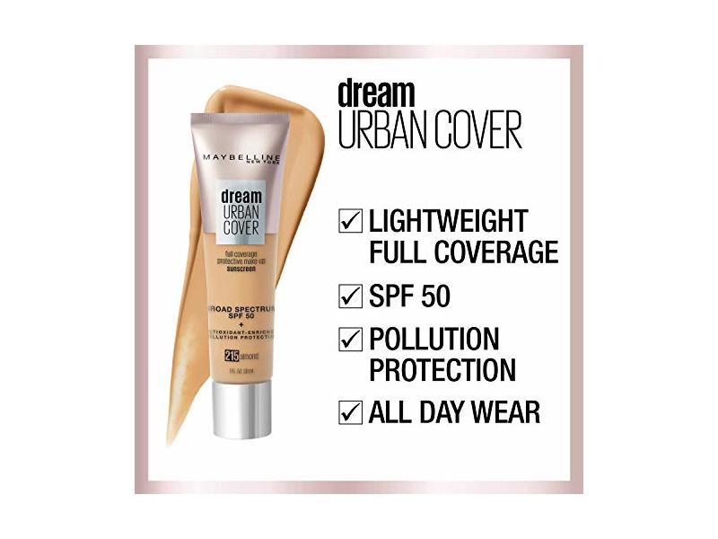 Maybelline New York Dream Urban Cover Full Coverage Protective Make-Up Foundation SPF 50, 128 Warm Nude, 1 fl oz/30 mL