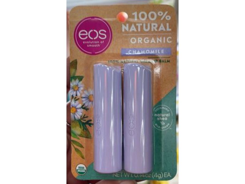eos Organic 100% Natural Shea Lip Balm, Chamomile, 0.14 oz/4 g, Pack Of 2