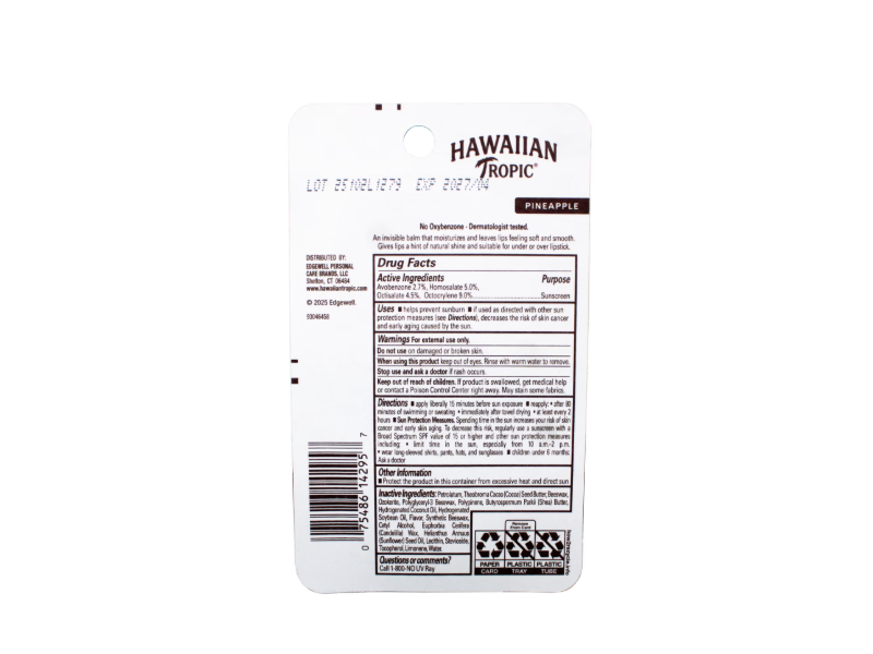 Hawaiian Tropic Sunscreen Lip Balm, SPF 30, Pineapple Scented, 0.35 oz/9.9 g
