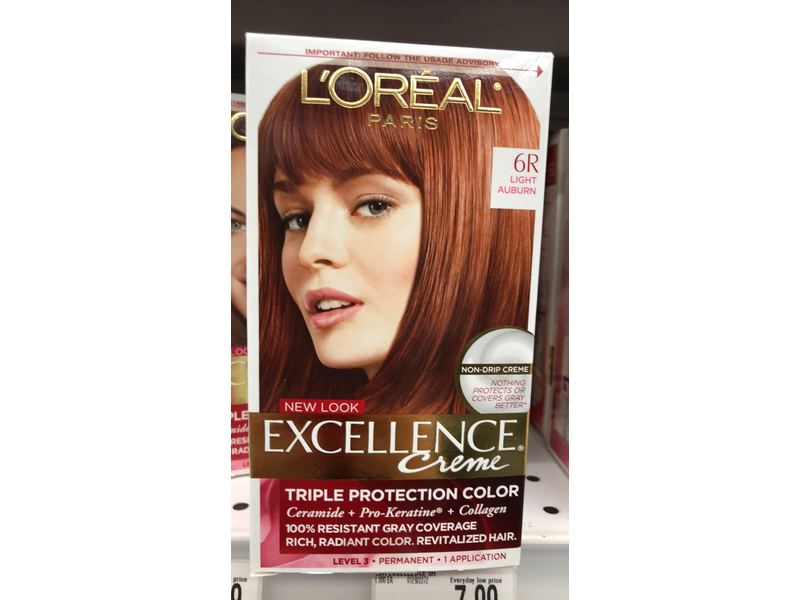 L'Oreal Excellence Triple Protection Color Creme, Light Auburn/Warmer 6R (Pack of 3)