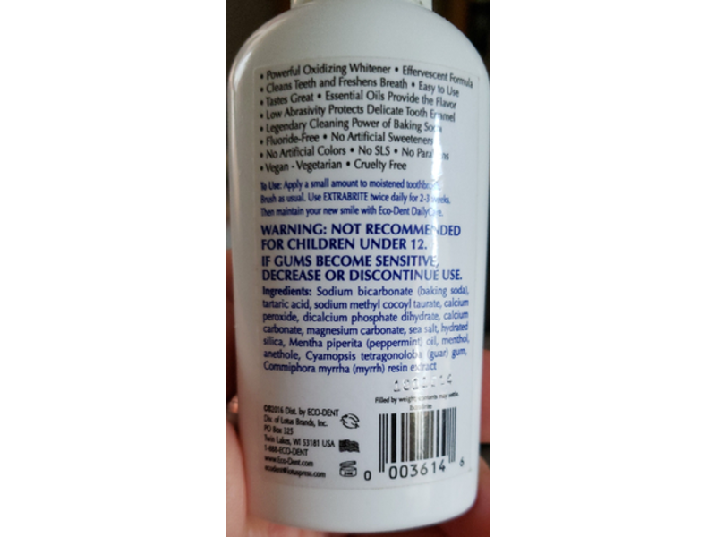 Eco-Dent Extrabrite Baking Soda Toothpowder, Dazzling Mint, 2 oz/56 g