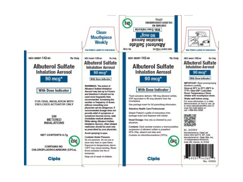 Albuterol Sulfate Inhalation Aerosol 90 mcg, 6.7 g, Cipla (RX)