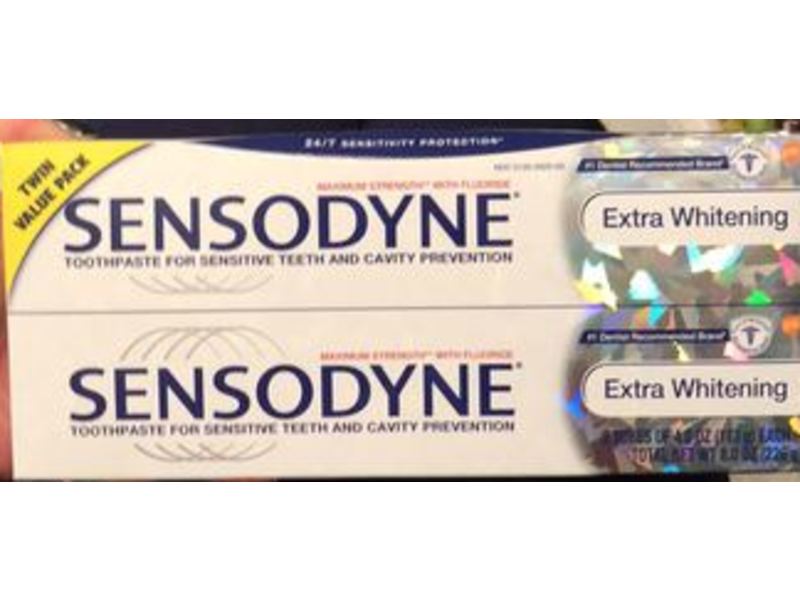Sensodyne Sensitive Teeth & Cavity Protection Toothpaste, Extra Whitening, 4 oz/113 g, Pack Of 2