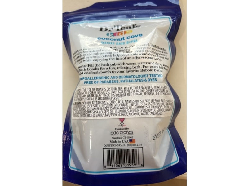 Dr Teal's Kids Bath Time Fizzie Fun Scented Bath Bombs, Coconut Cove, 1.5 oz/45 g, 5 Count